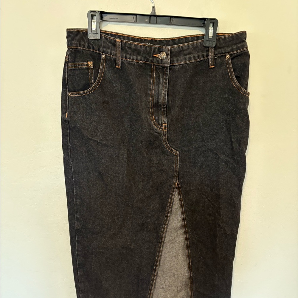 Lioness Black Denim Skirt with Front Slit